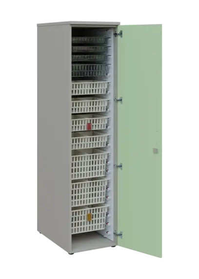 EUROMEDICA D - 46 skříň léková boxová, 1-dveřová, pravá, 1950x460x735, korpus šedý, dvířka šedo-zelinkavá